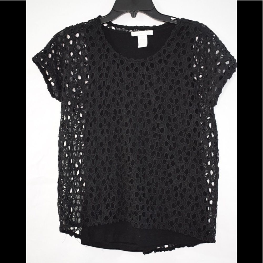 DESIGN HISTORY Black Lace Top W/Attached TankTop